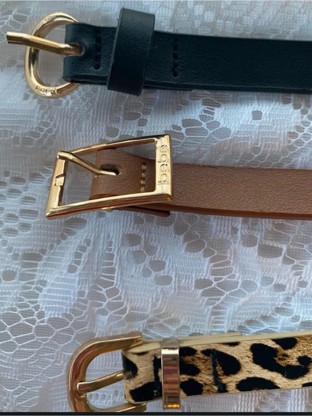 bebe Women's Trio Slim Belts - Black, Brown & Leopard- New